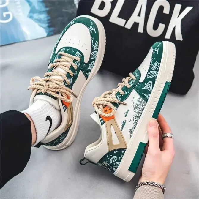 New Men's Shoes Spring and Summer 2023 New Wave Flower Shoes Men's Tide Shoes Men's Leather Sports Casual Breathable Board Shoes - Image 5