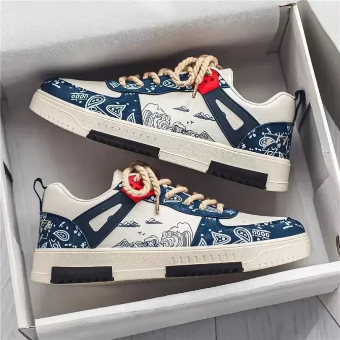 New Men's Shoes Spring and Summer 2023 New Wave Flower Shoes Men's Tide Shoes Men's Leather Sports Casual Breathable Board Shoes - Image 2