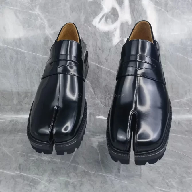 Split Toe Black Genuine Leather Shoes Loafers for Men Sheepskin Comfortable Casual Business Formal Shoes - Image 2