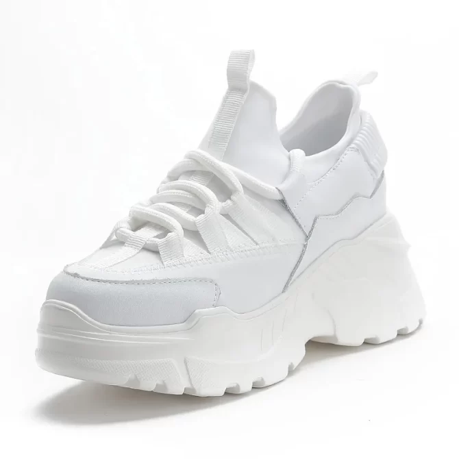 Women's Female Ladies Students Genuine Leather Lycab White Shoes Woman Sneakers Women Platform Lace Up Increased Platform Shoes - Image 2