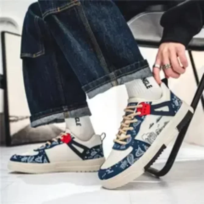 New Men's Shoes Spring and Summer 2023 New Wave Flower Shoes Men's Tide Shoes Men's Leather Sports Casual Breathable Board Shoes - Image 4