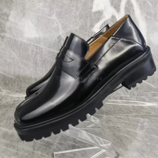 Split Toe Black Genuine Leather Shoes Loafers for Men Sheepskin Comfortable Casual Business Formal Shoes - Image 6